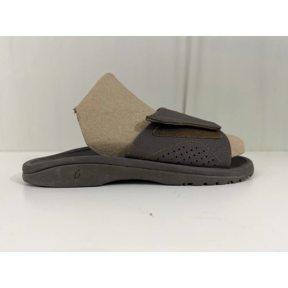 OLUKAI Dark Java Nalu Slide Sandals Mens Sz 9 EU 42 Beach Vibes  Hook & Loop